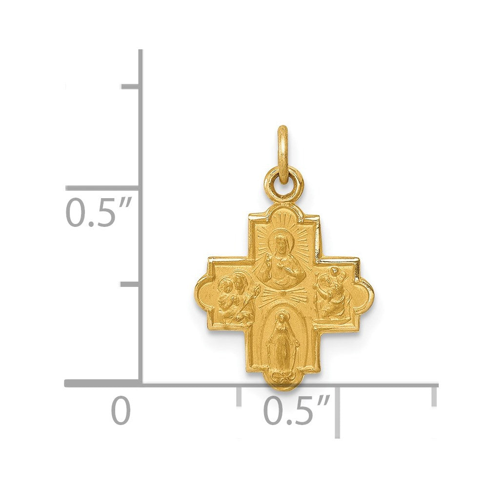 FJC Finejewelers 14 kt Yellow Gold Solid Satin Small 4-Way Medal 18 x 12 mm