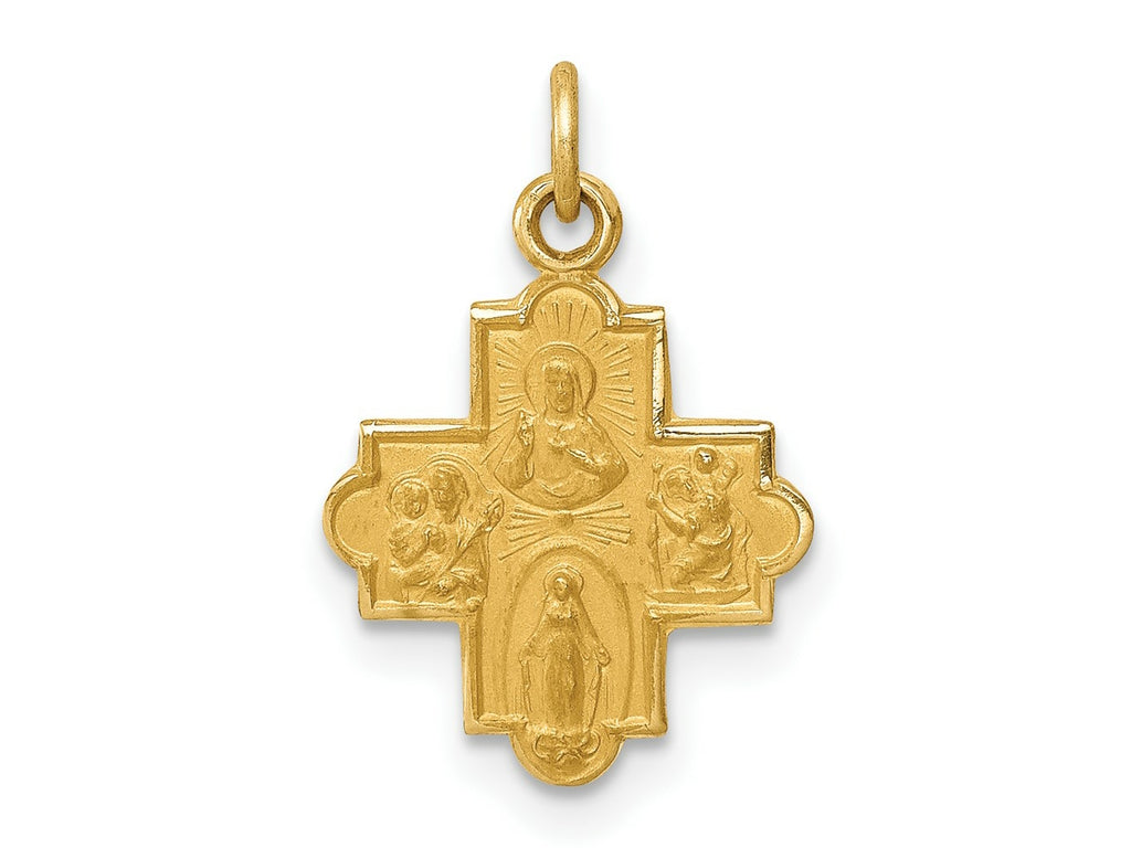 FJC Finejewelers 14 kt Yellow Gold Solid Satin Small 4-Way Medal 18 x 12 mm