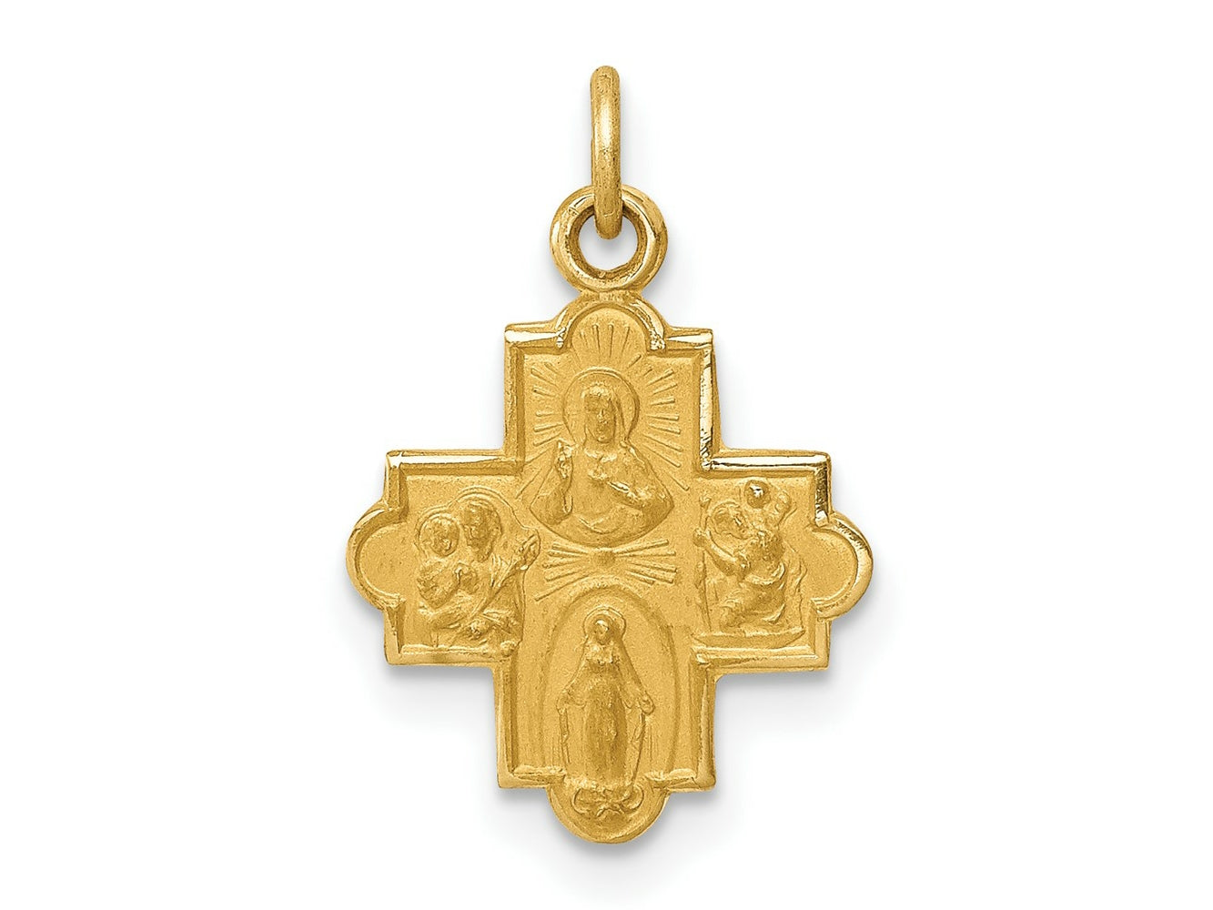 FJC Finejewelers 14 kt Yellow Gold Solid Satin Small 4-Way Medal 18 x 12 mm