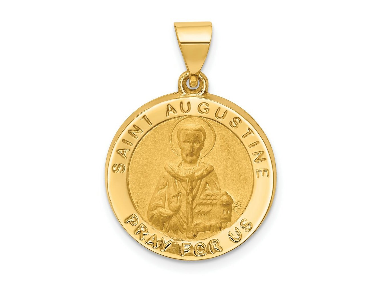 FJC Finejewelers 14 kt Yellow Gold Hollow Polished/Satin Round St. Augustine Medal 26 x 19 mm