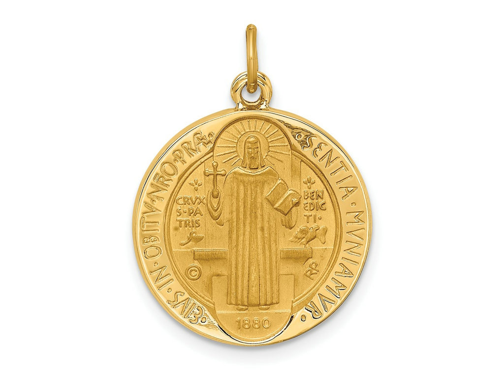 FJC Finejewelers 14 kt Yellow Gold Solid Polished/Satin Round Reversible St. Benedict Medal 24 x 18 mm