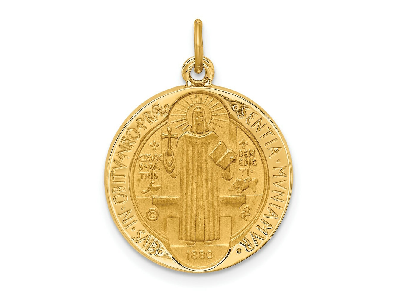 FJC Finejewelers 14 kt Yellow Gold Solid Polished/Satin Round Reversible St. Benedict Medal 24 x 18 mm