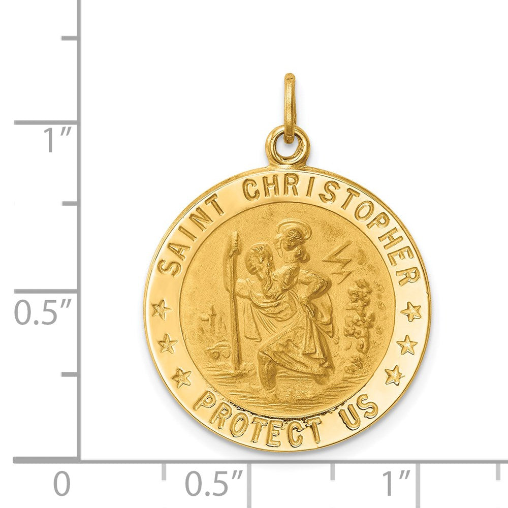 FJC Finejewelers 14 kt Yellow Gold Solid Polished/Satin Medium Round St. Christopher Medal 29 x 22 mm