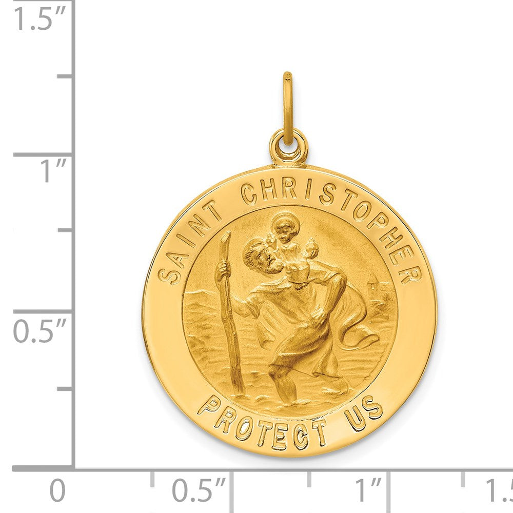 FJC Finejewelers 14 kt Yellow Gold Solid Polished/Satin Large Round St. Christopher Medal 31 x 24 mm