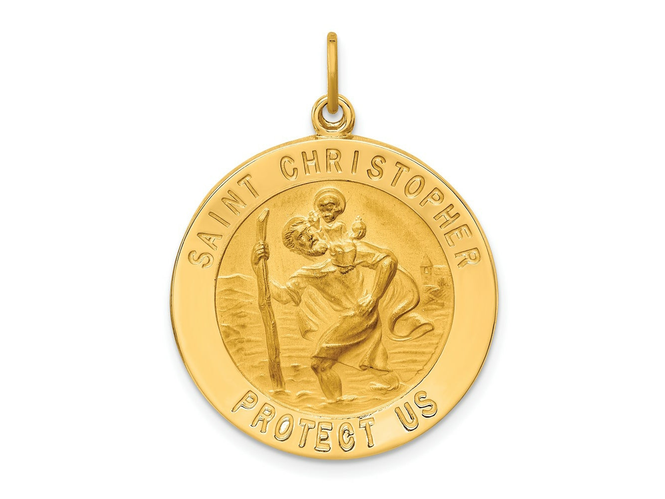 FJC Finejewelers 14 kt Yellow Gold Solid Polished/Satin Large Round St. Christopher Medal 31 x 24 mm