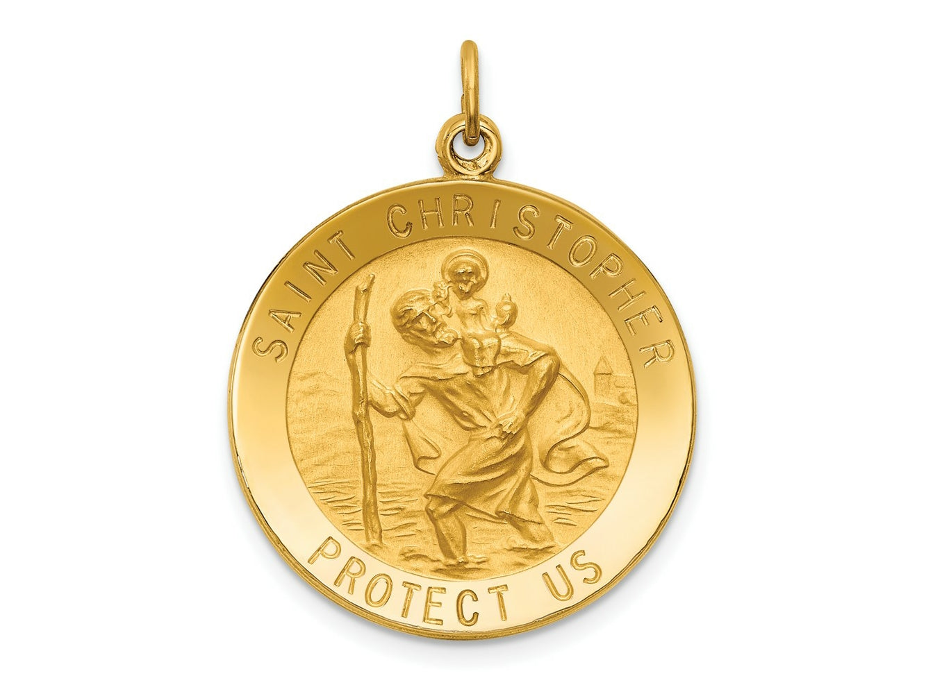 FJC Finejewelers 14 kt Yellow Gold Solid Polished/Satin Medium Round St. Christopher Medal 30 x 23 mm