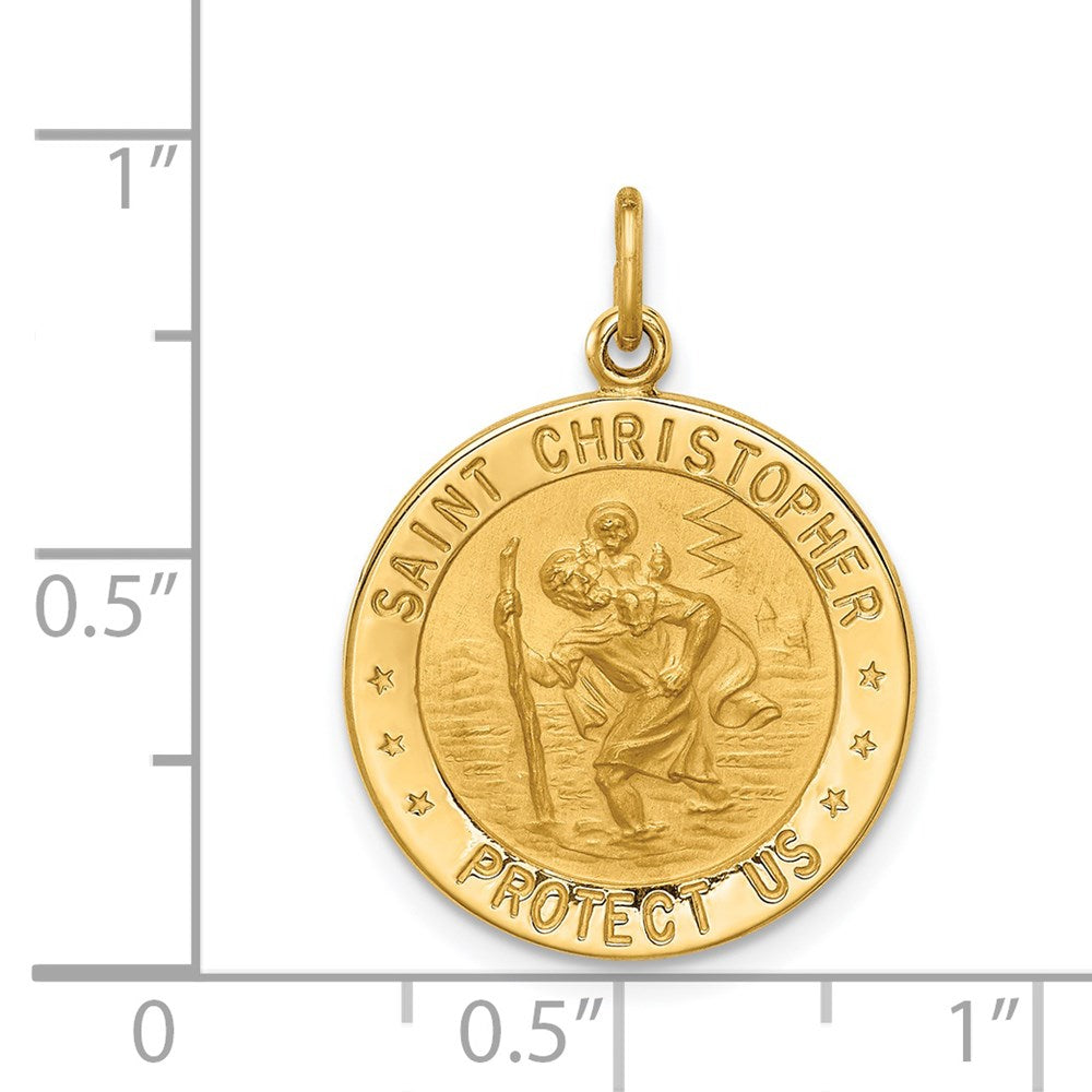 FJC Finejewelers 14 kt Yellow Gold Solid Polished/Satin Small Round St. Christopher Medal 24 x 17 mm
