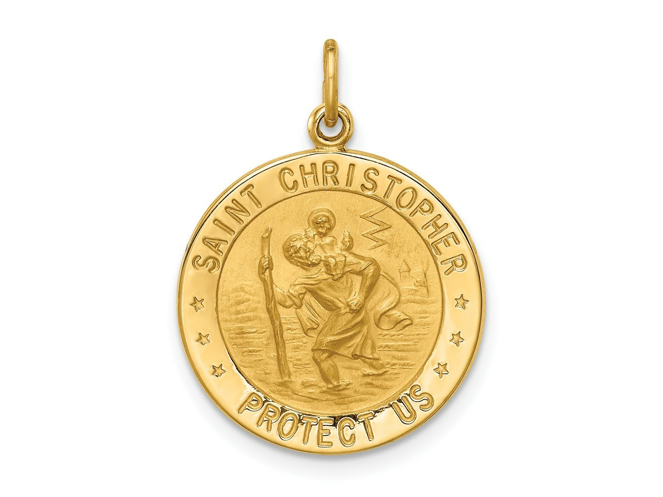 FJC Finejewelers 14 kt Yellow Gold Solid Polished/Satin Small Round St. Christopher Medal 24 x 17 mm