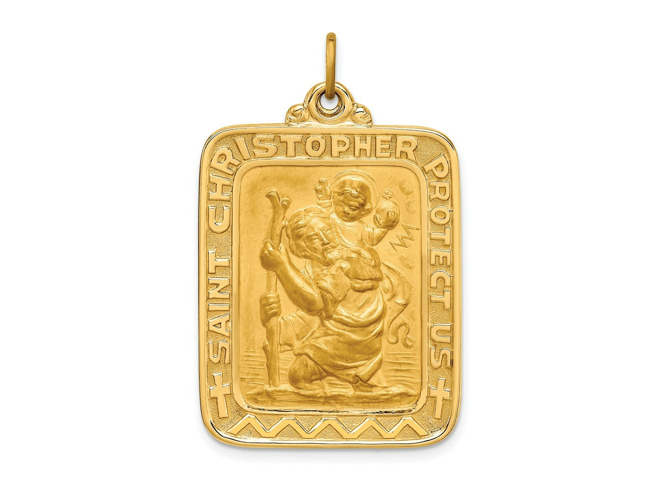 FJC Finejewelers 14 kt Yellow Gold Solid Polished/Satin Large Rectangle St. Christopher Medal 39 x 25 mm