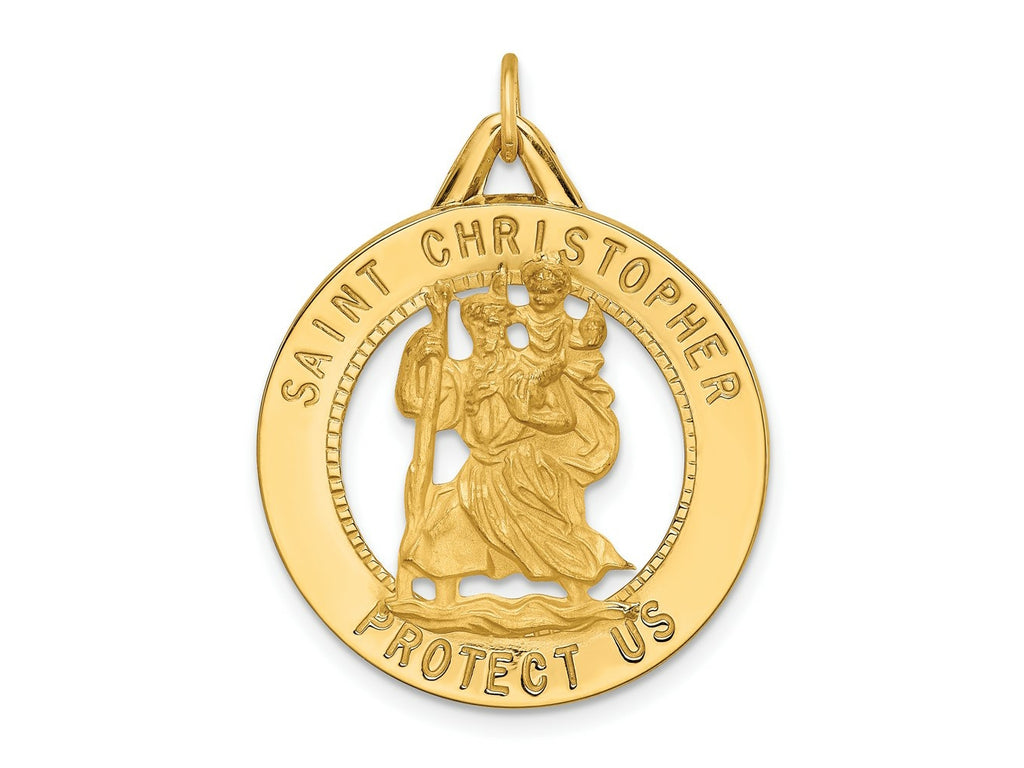 FJC Finejewelers 14 kt Yellow Gold Solid Polished/Satin Round Cut-out St. Christopher Medal 30 x 24 mm