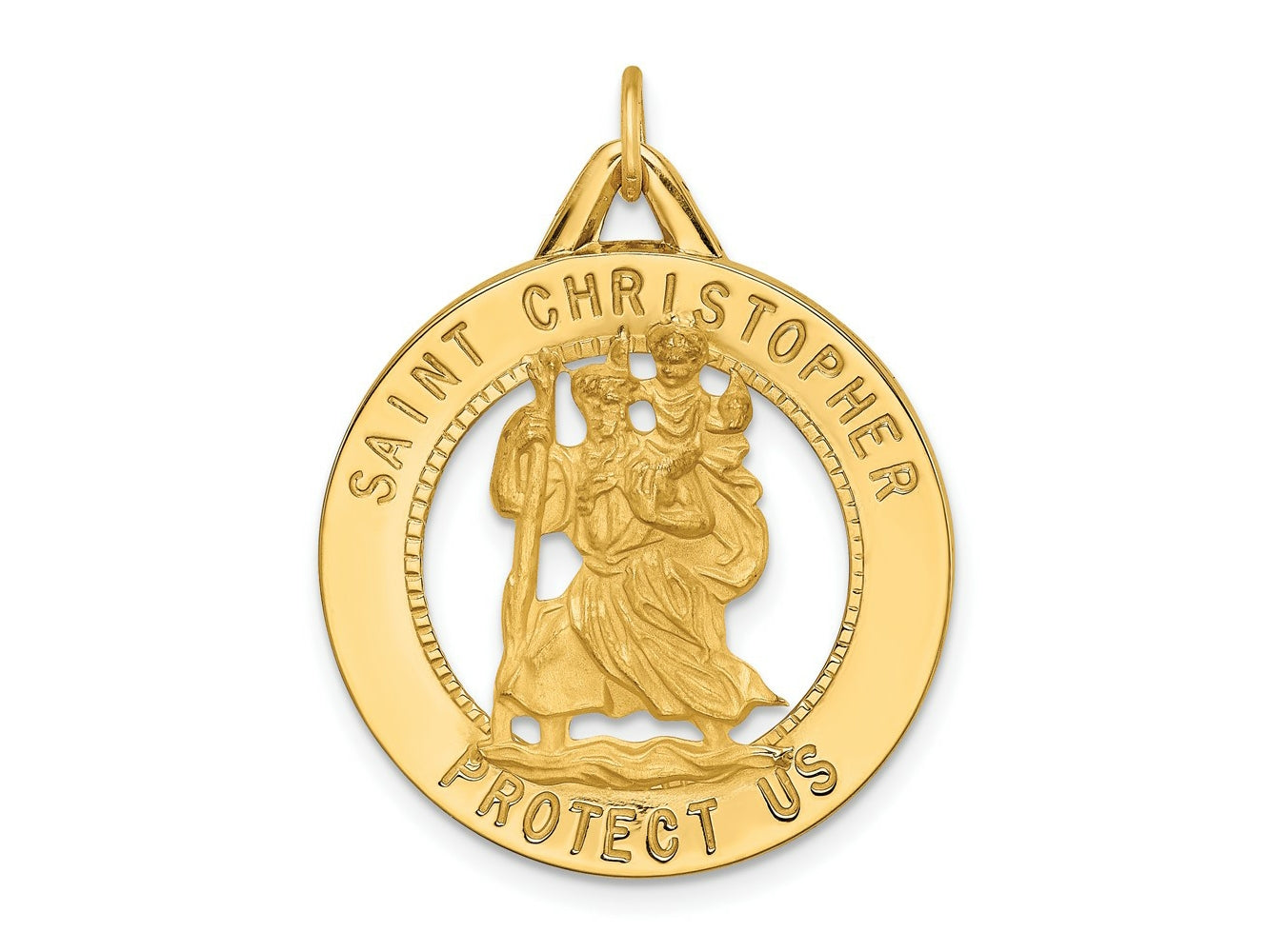 FJC Finejewelers 14 kt Yellow Gold Solid Polished/Satin Round Cut-out St. Christopher Medal 30 x 24 mm