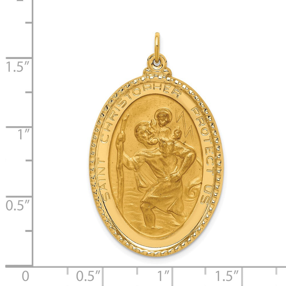 FJC Finejewelers 14 kt Yellow Gold Solid Polished/Satin Beaded Edge St. Christopher Medal 41 x 25 mm