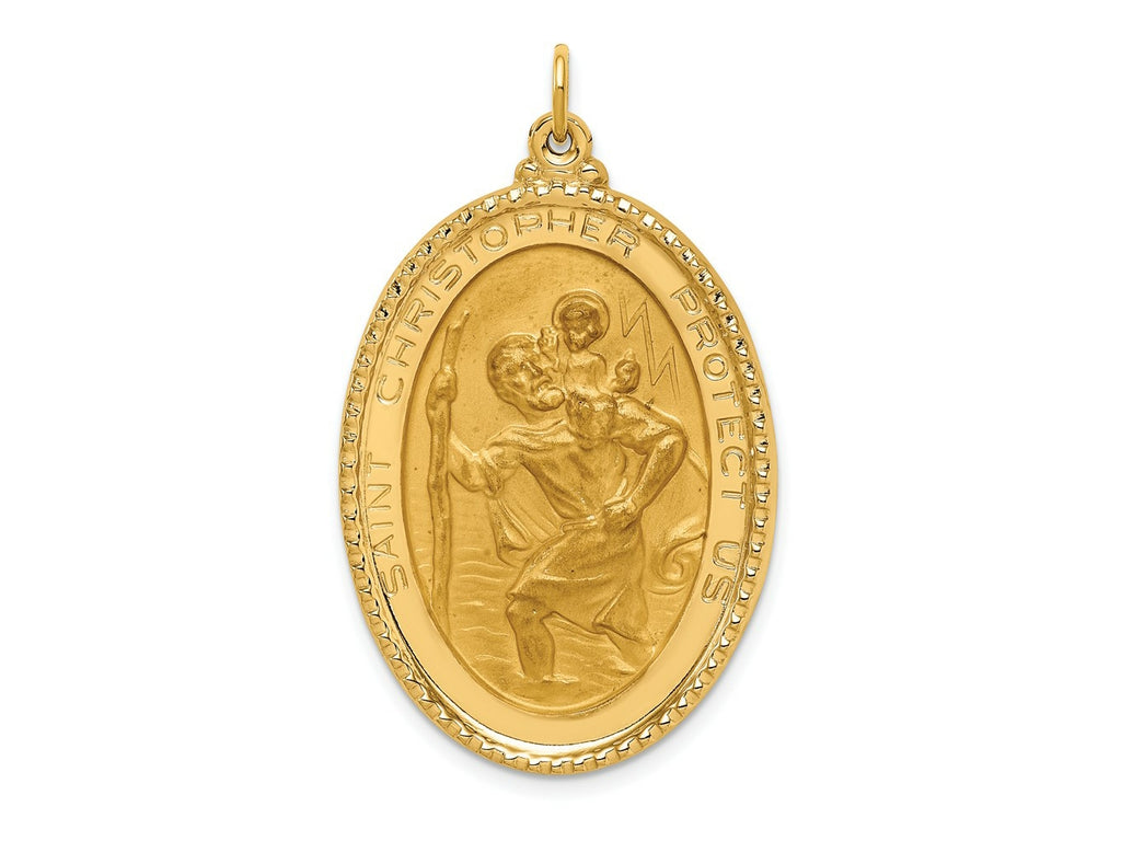 FJC Finejewelers 14 kt Yellow Gold Solid Polished/Satin Beaded Edge St. Christopher Medal 41 x 25 mm