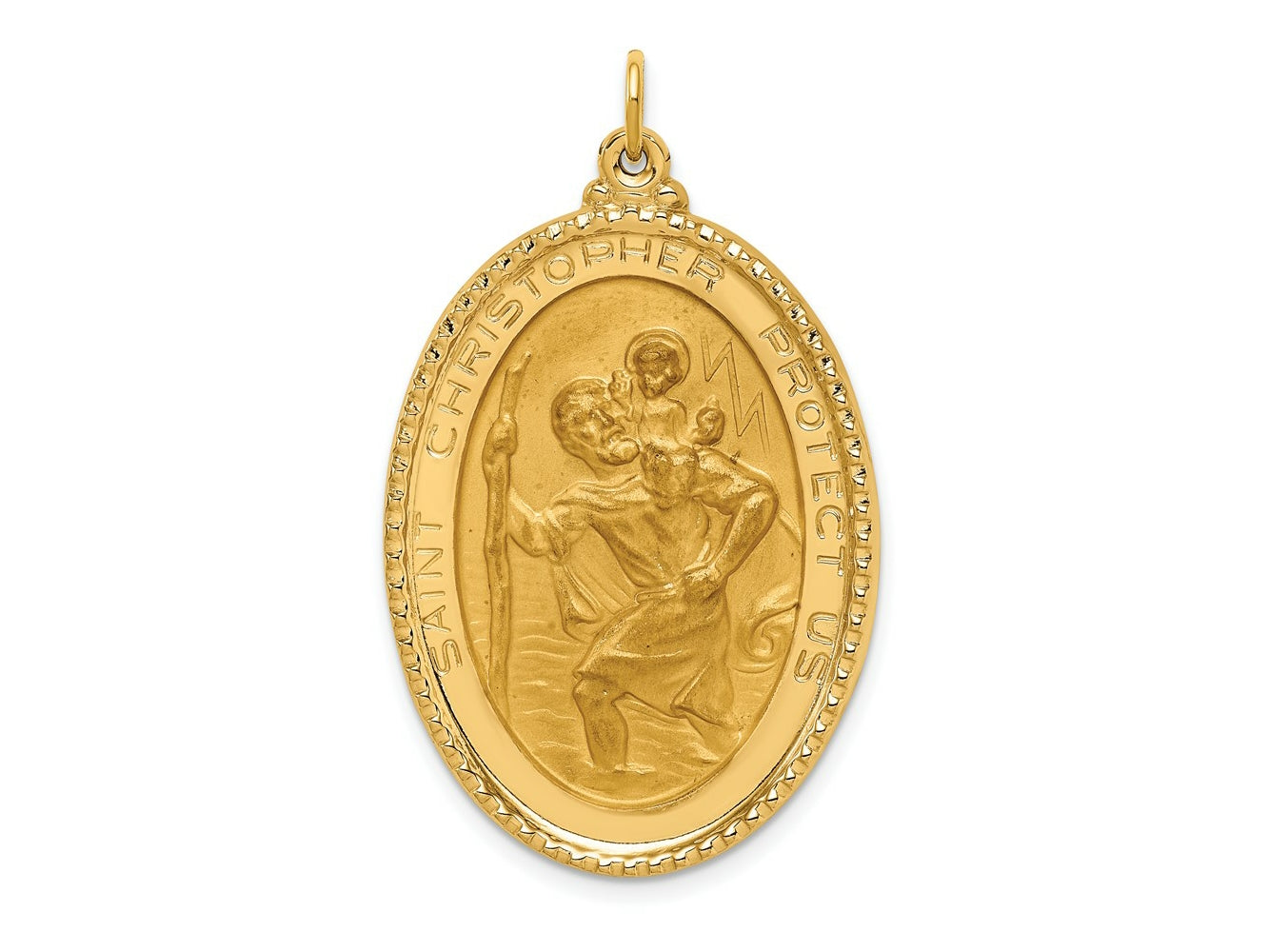 FJC Finejewelers 14 kt Yellow Gold Solid Polished/Satin Beaded Edge St. Christopher Medal 41 x 25 mm