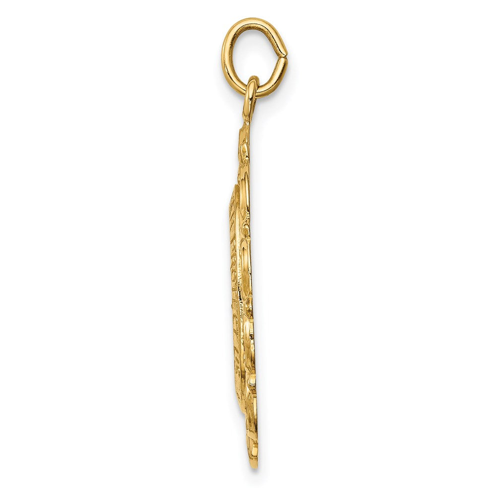 FJC Finejewelers 14 kt Yellow Gold Solid Polished/Satin Medium Fancy Pierced Oval St. Christopher Medal 28 x 17 mm