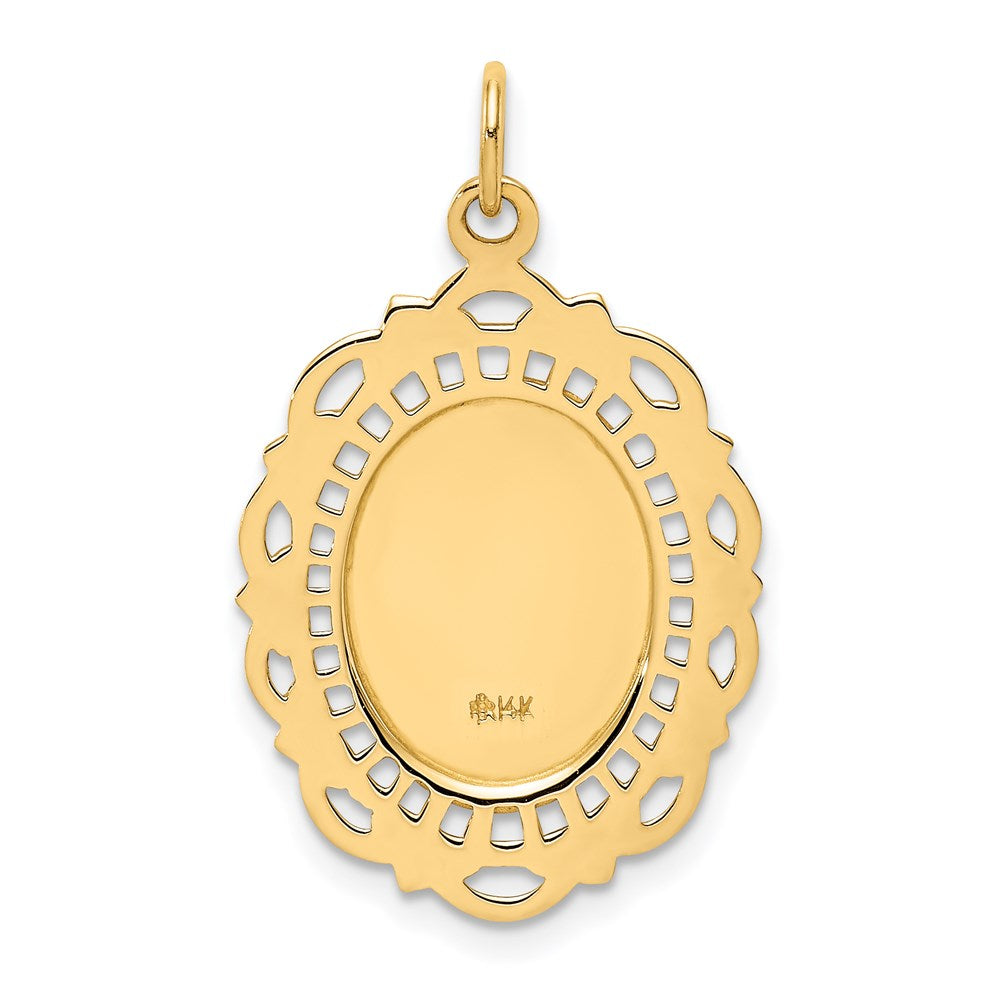 FJC Finejewelers 14 kt Yellow Gold Solid Polished/Satin Medium Fancy Pierced Oval St. Christopher Medal 28 x 17 mm