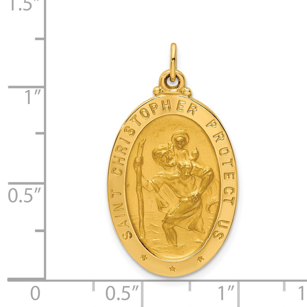 FJC Finejewelers 14 kt Yellow Gold Solid Polished/Satin Medium Oval St. Christopher Medal 31 x 17 mm