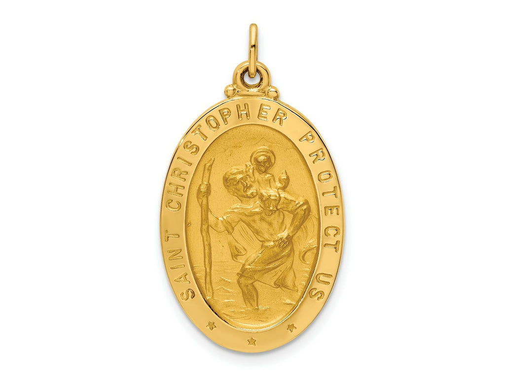 FJC Finejewelers 14 kt Yellow Gold Solid Polished/Satin Medium Oval St. Christopher Medal 31 x 17 mm