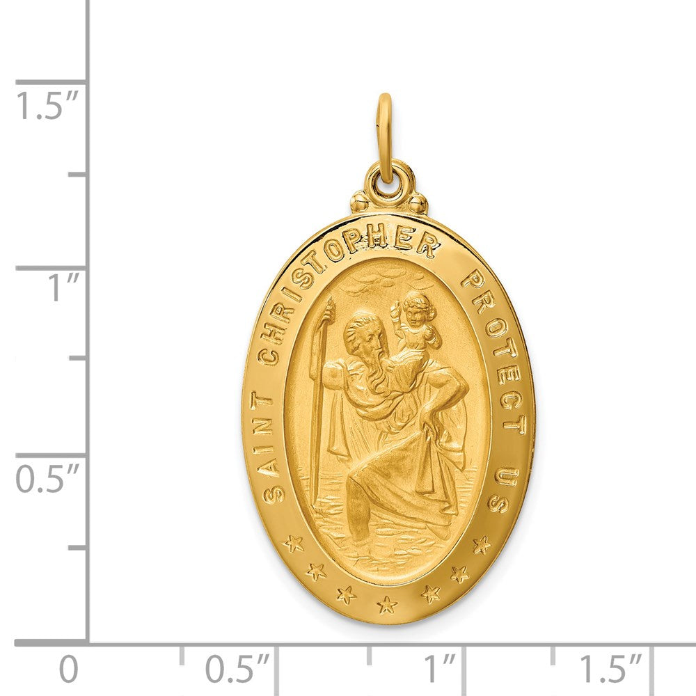 FJC Finejewelers 14 kt Yellow Gold Solid Polished/Satin Large Oval St. Christopher Medal 36 x 20 mm