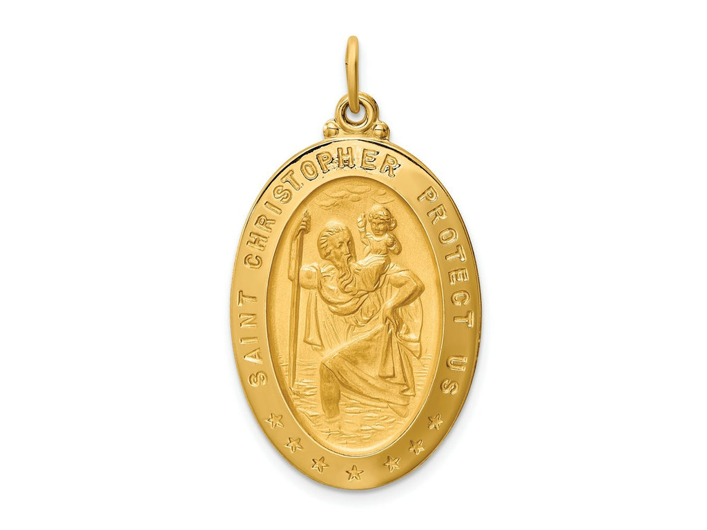 FJC Finejewelers 14 kt Yellow Gold Solid Polished/Satin Large Oval St. Christopher Medal 36 x 20 mm