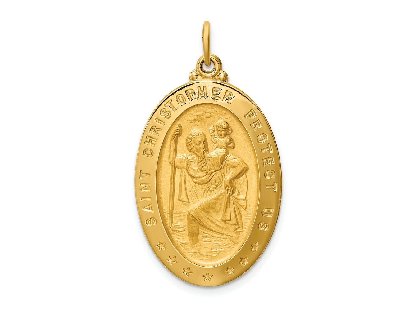 FJC Finejewelers 14 kt Yellow Gold Solid Polished/Satin Large Oval St. Christopher Medal 36 x 20 mm