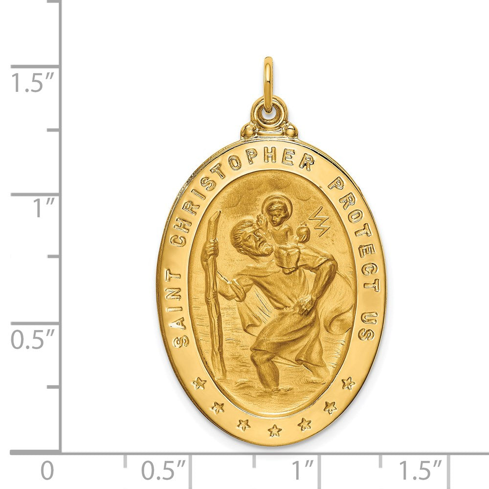 FJC Finejewelers 14 kt Yellow Gold Solid Polished/Satin Large Oval St. Christopher Medal 39 x 23 mm
