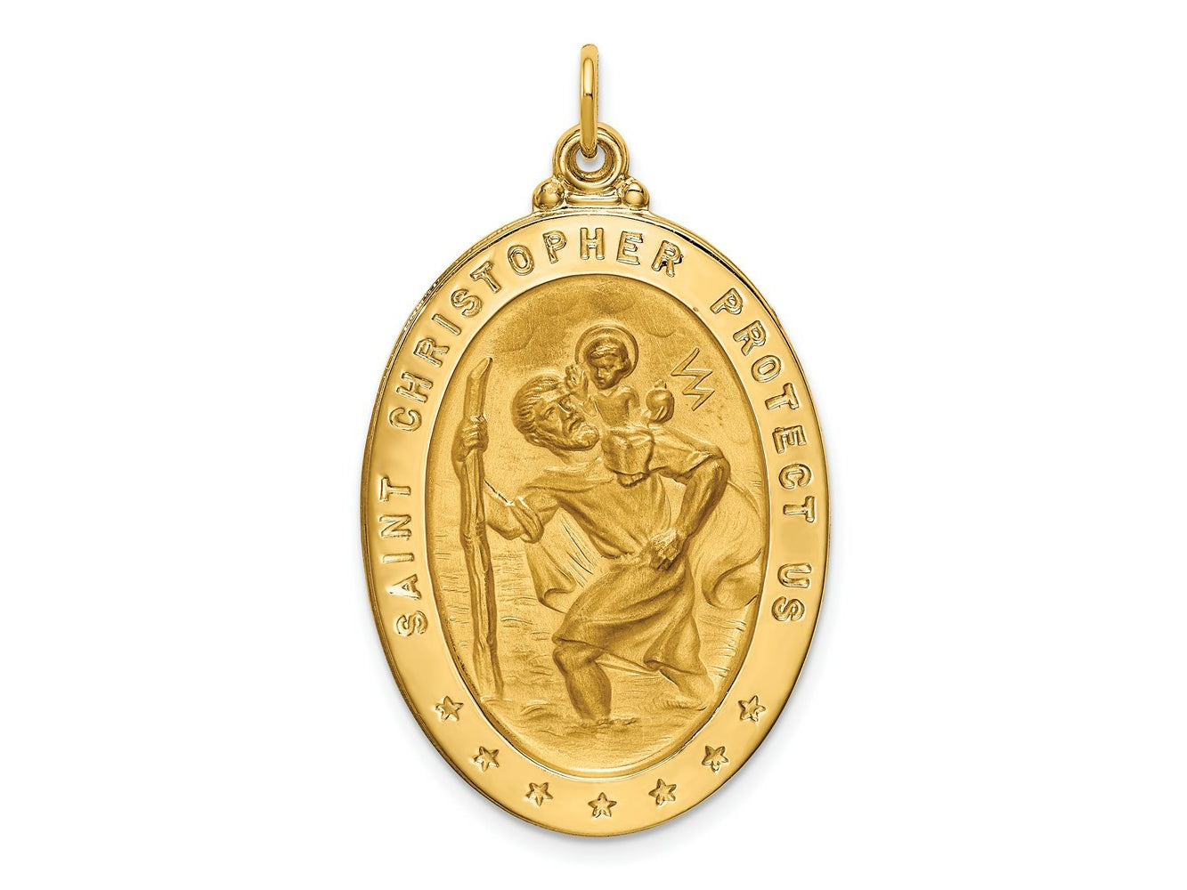 FJC Finejewelers 14 kt Yellow Gold Solid Polished/Satin Large Oval St. Christopher Medal 39 x 23 mm