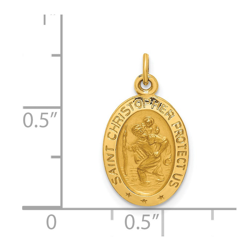 FJC Finejewelers 14 kt Yellow Gold Solid Polished/Satin Extra Small Oval St. Christopher Medal 20 x 11 mm