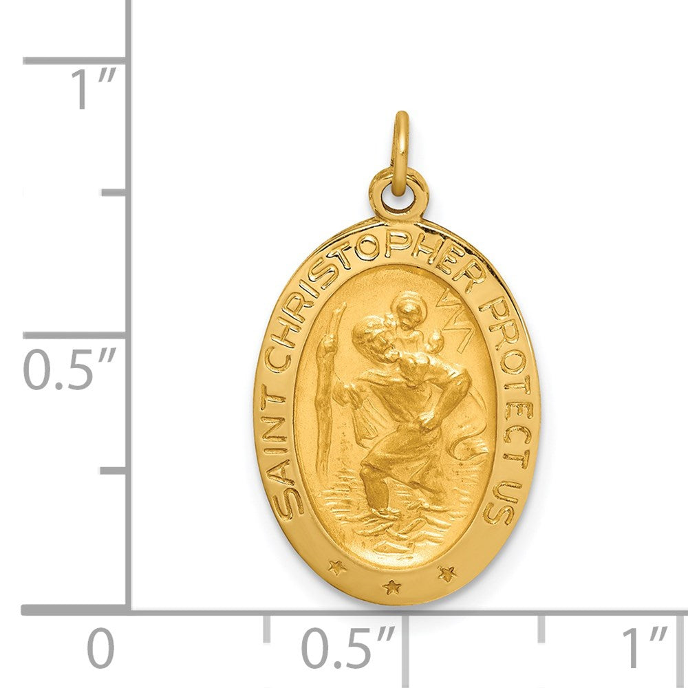 FJC Finejewelers 14 kt Yellow Gold Solid Polished/Satin Small Oval St. Christopher Medal 23 x 13 mm