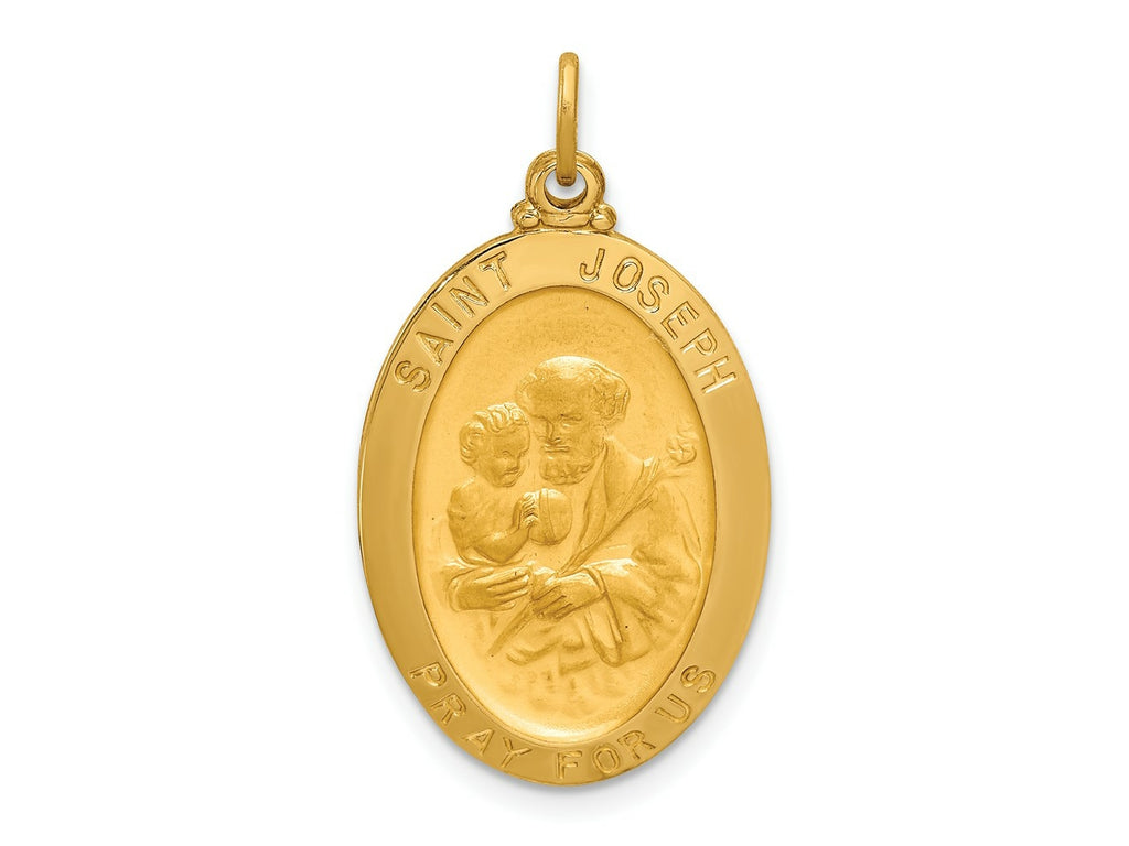 FJC Finejewelers 14 kt Yellow Gold Solid Polished/Satin Oval St. Joseph Medal 29 x 16 mm