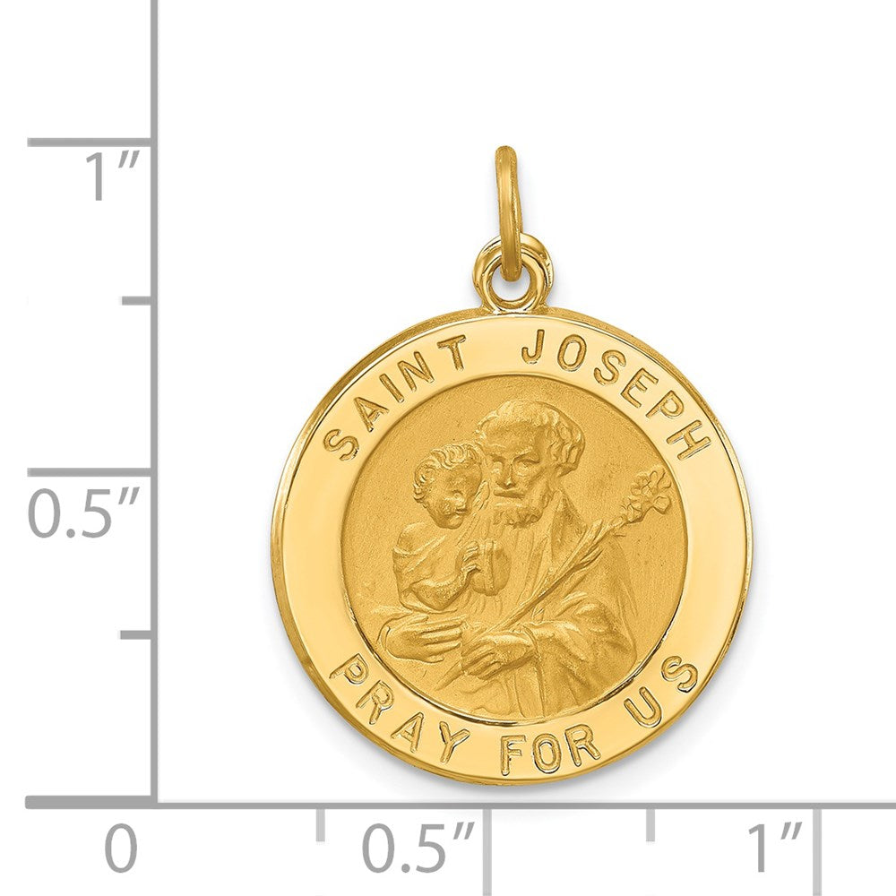FJC Finejewelers 14 kt Yellow Gold Solid Polished/Satin Small Round St. Joseph Medal 25 x 19 mm