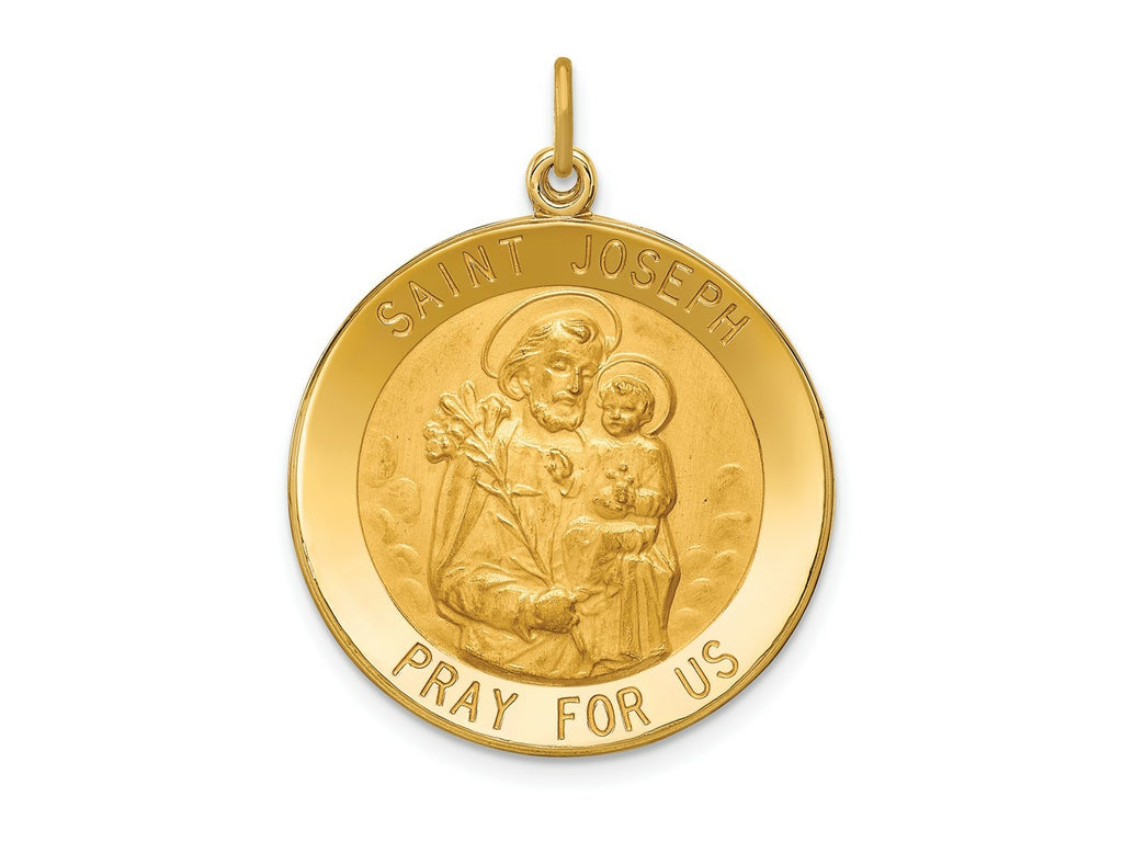 FJC Finejewelers 14 kt Yellow Gold Solid Polished/Satin Large Round St. Joseph Medal 31 x 24 mm