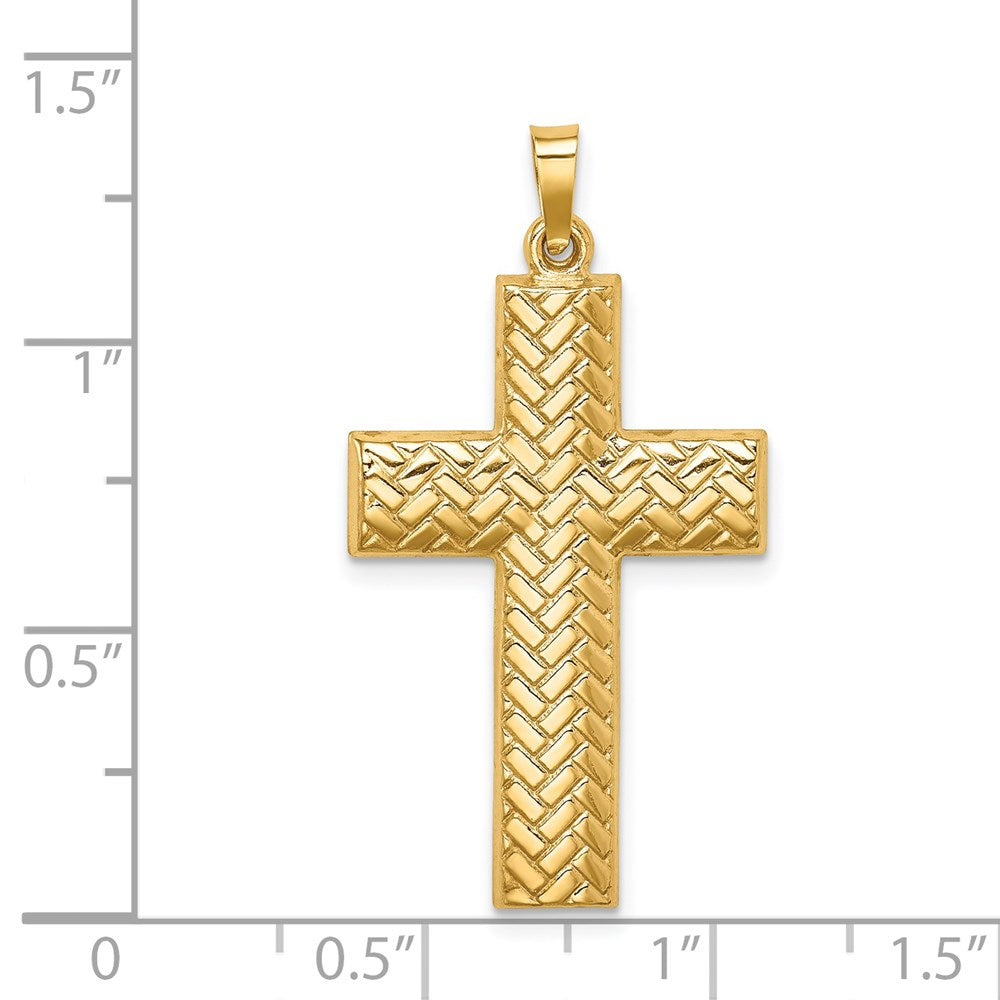FJC Finejewelers 14 kt Yellow Gold Hollow Polished Basketweave Design Latin Cross 35 x 19 mm