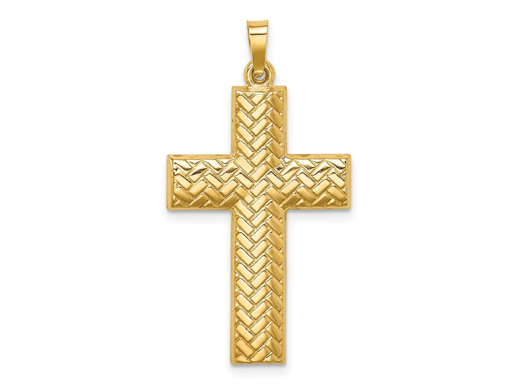 FJC Finejewelers 14 kt Yellow Gold Hollow Polished Basketweave Design Latin Cross 35 x 19 mm