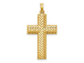 FJC Finejewelers 14 kt Yellow Gold Hollow Polished Basketweave Design Latin Cross 35 x 19 mm
