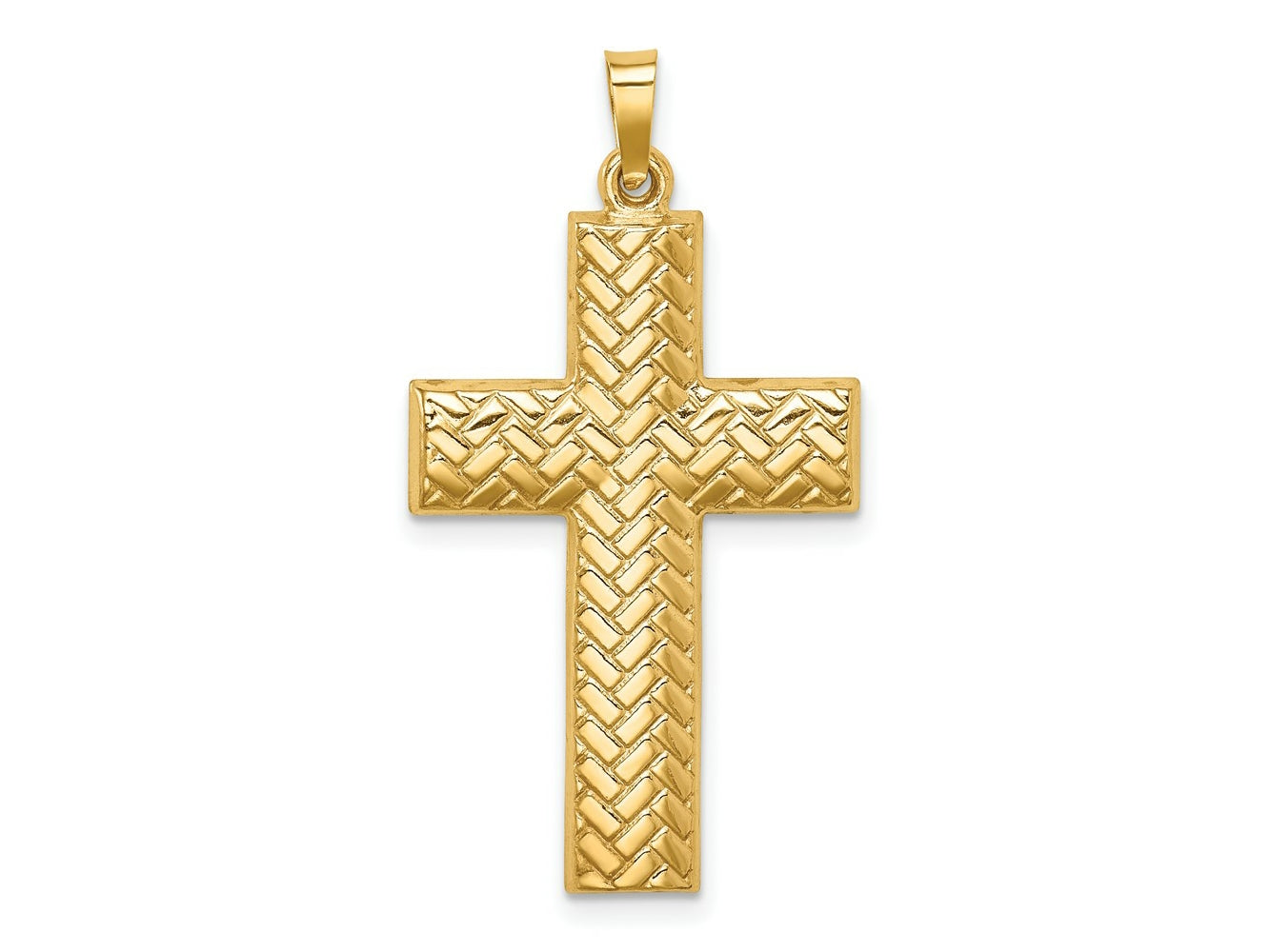 FJC Finejewelers 14 kt Yellow Gold Hollow Polished Basketweave Design Latin Cross 35 x 19 mm