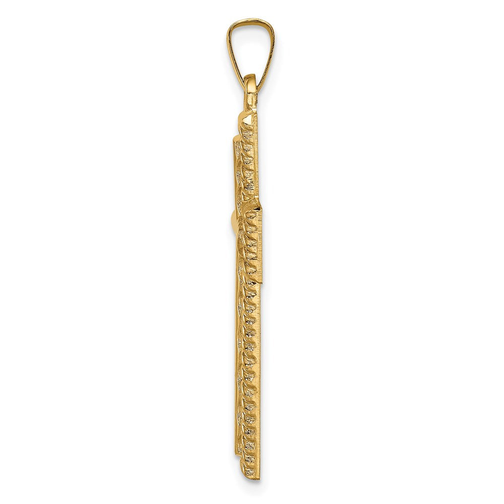 FJC Finejewelers 14 kt Yellow Gold Hollow Polished Rope Edge Latin Cross 34 x 18 mm