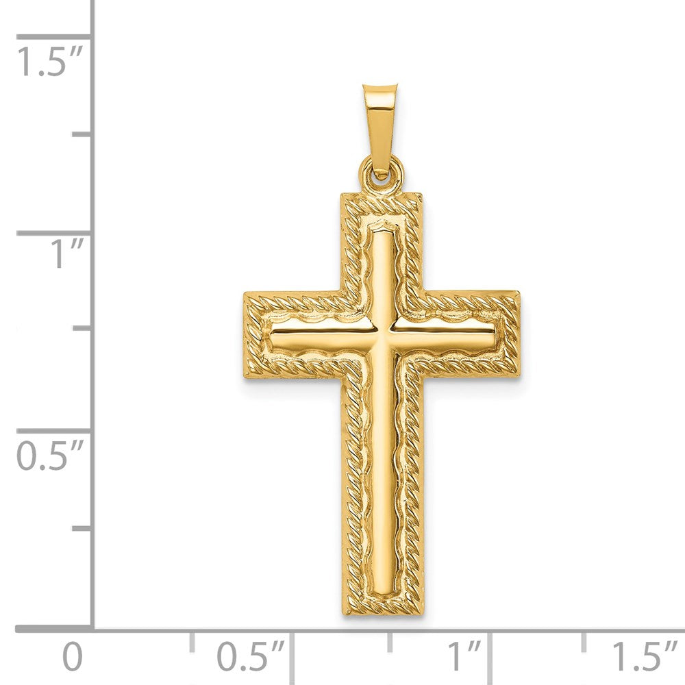 FJC Finejewelers 14 kt Yellow Gold Hollow Polished Rope Edge Latin Cross 34 x 18 mm