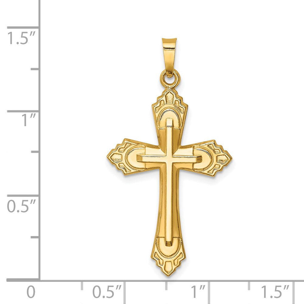 FJC Finejewelers 14 kt Yellow Gold Hollow Polished Fleur de Lis Cross 36 x 19 mm