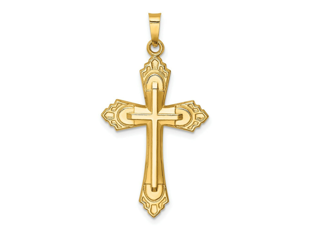 FJC Finejewelers 14 kt Yellow Gold Hollow Polished Fleur de Lis Cross 36 x 19 mm