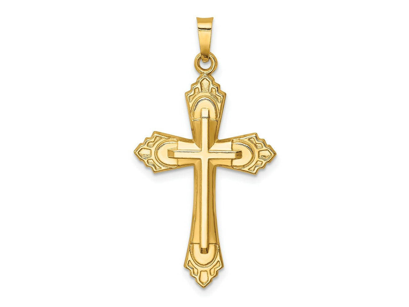 FJC Finejewelers 14 kt Yellow Gold Hollow Polished Fleur de Lis Cross 36 x 19 mm