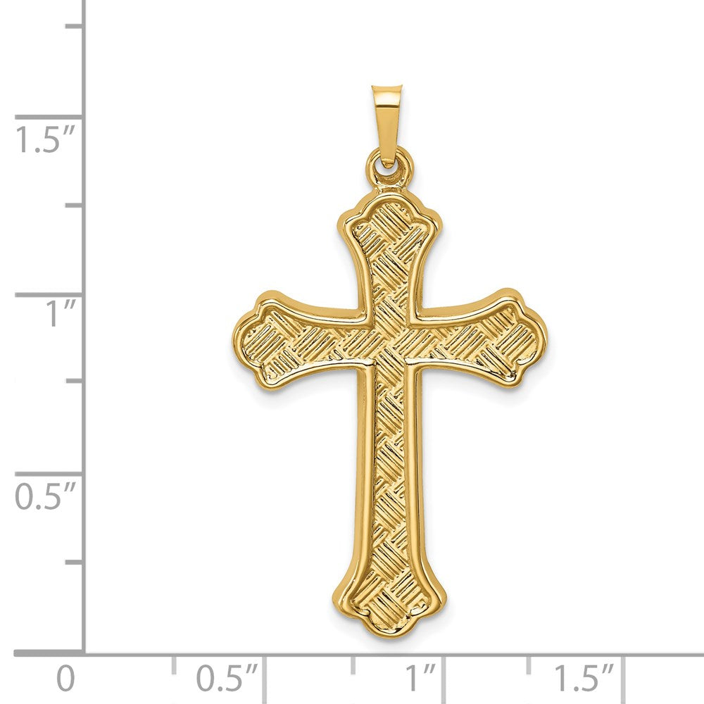 FJC Finejewelers 14 kt Yellow Gold Hollow Polished Woven Fleur de Lis Cross 39 mm
