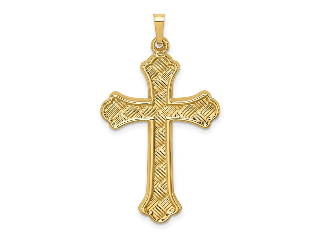 FJC Finejewelers 14 kt Yellow Gold Hollow Polished Woven Fleur de Lis Cross 39 mm