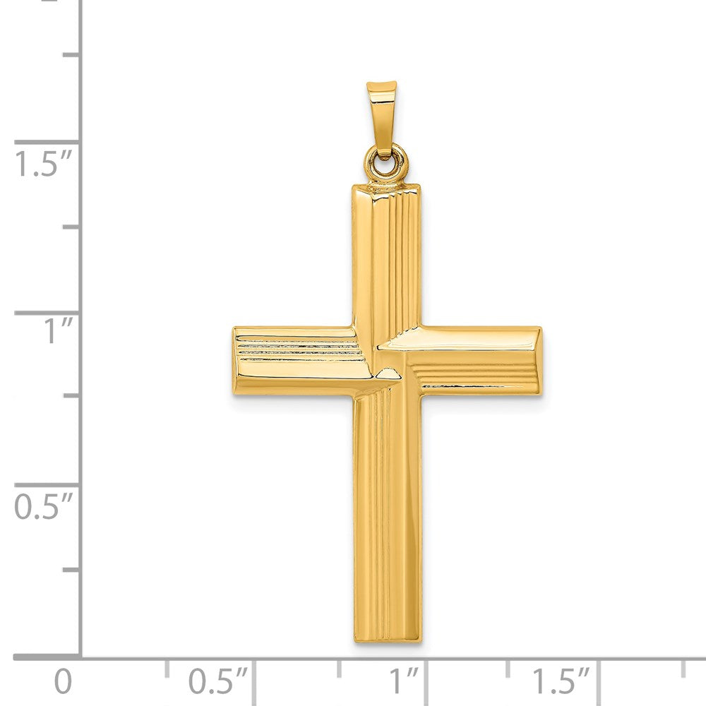 FJC Finejewelers 14 kt Yellow Gold Hollow Polished Stripe Design Latin Cross 42 x 23 mm
