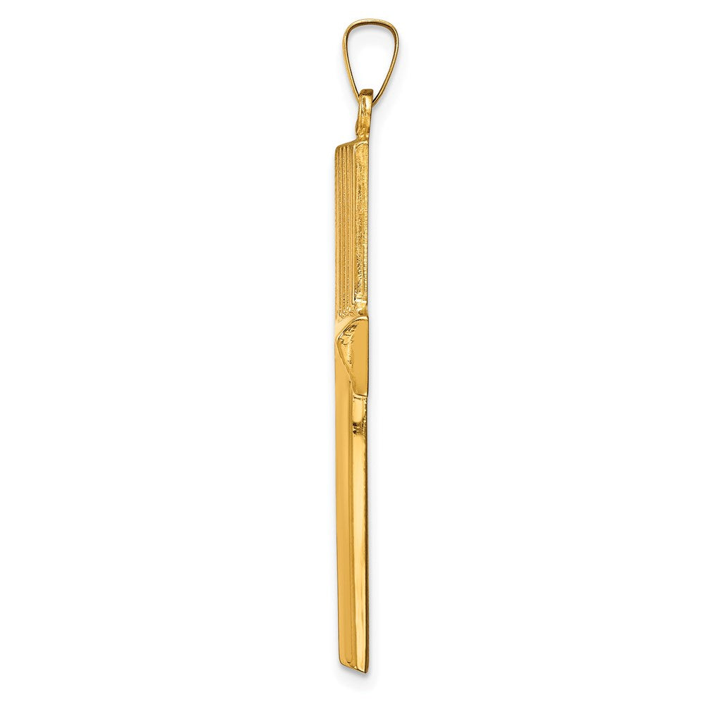 FJC Finejewelers 14 kt Yellow Gold Hollow Polished Stripe Design Latin Cross 42 x 23 mm