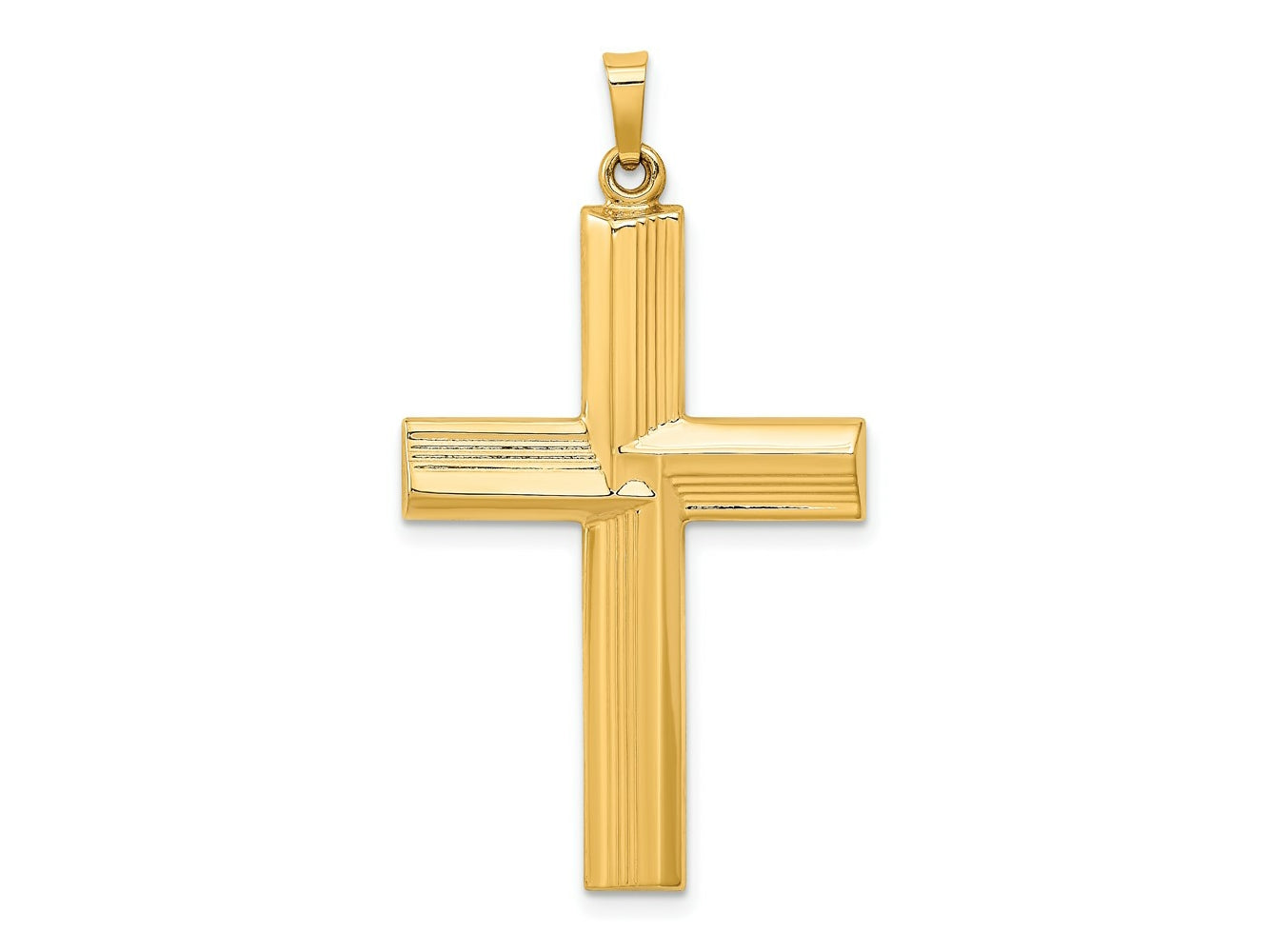 FJC Finejewelers 14 kt Yellow Gold Hollow Polished Stripe Design Latin Cross 42 x 23 mm