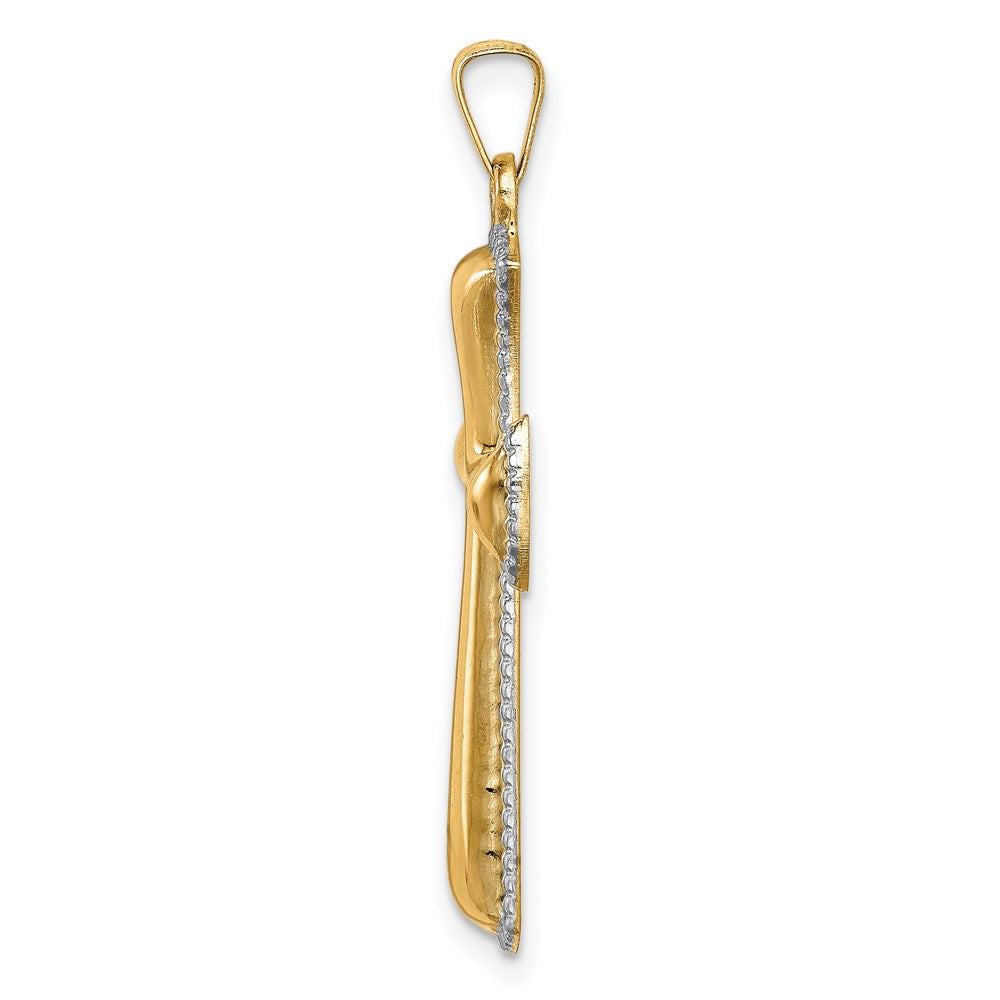 FJC Finejewelers 14 kt Yellow Gold Hollow Polished with Rhodium Beaded Edge Cross 35 x 18 mm