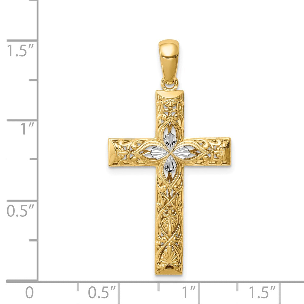FJC Finejewelers 14 kt Yellow Gold White Rhodium Bright Cut Cross Charm 38 x 20 mm
