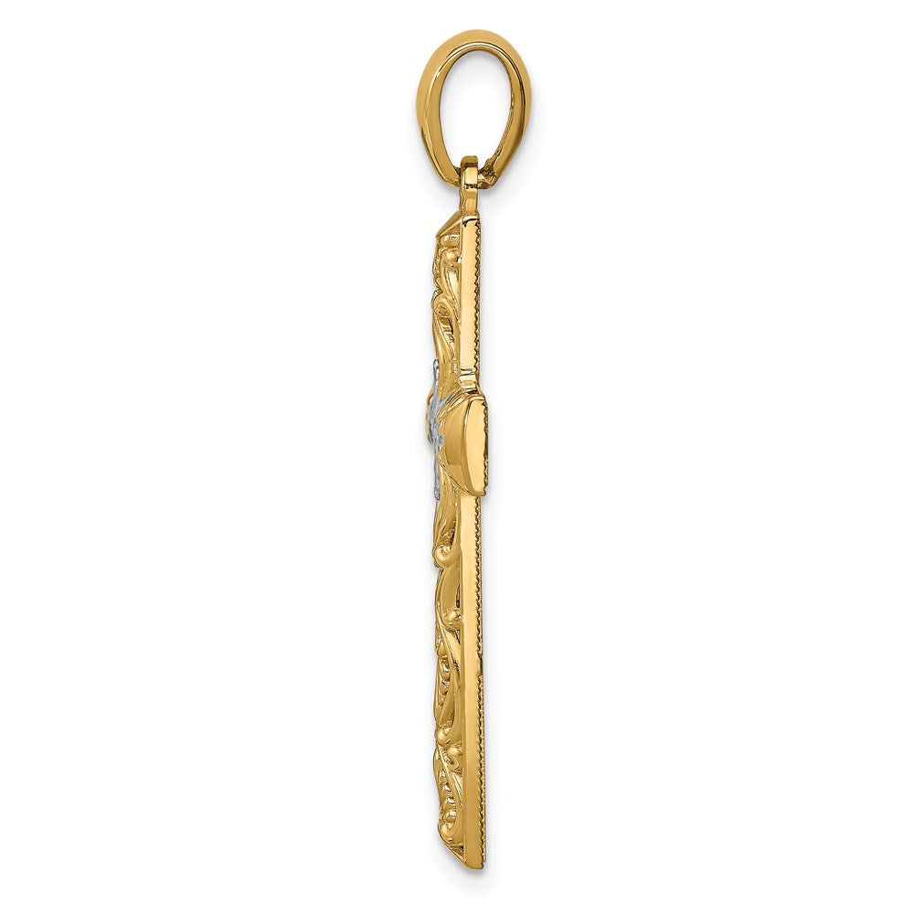 FJC Finejewelers 14 kt Yellow Gold White Rhodium Bright Cut Cross Charm 38 x 20 mm