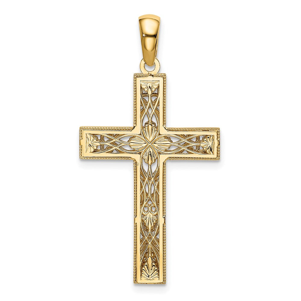 FJC Finejewelers 14 kt Yellow Gold White Rhodium Bright Cut Cross Charm 38 x 20 mm